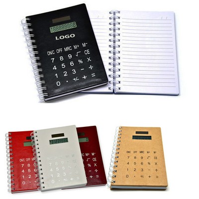 Pu Leather Spiral Notepad With Solar Calculator