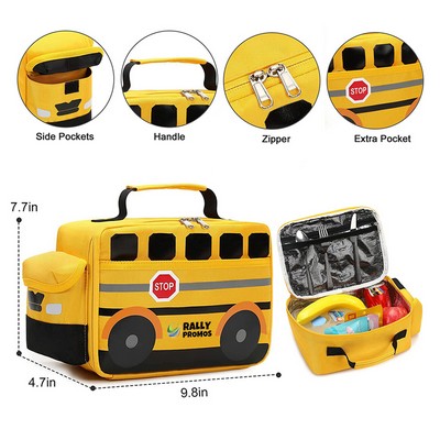 Kids School Bus Cooler Pack Picnic Lunch Insulated Bag