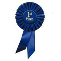 Rosette Ribbon - FIRST PLACE - Blue - 3-1/2" x 6-1/2"