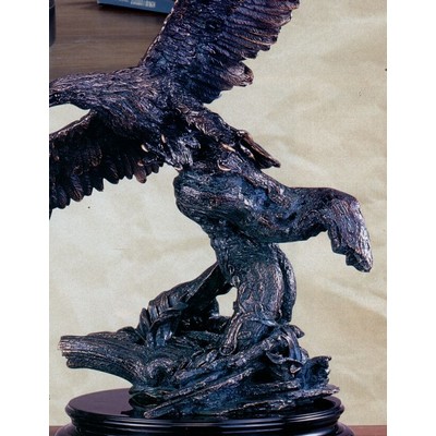 Copper Finish Wide Wing Eagle on Tree Stump Trophy w/Round Base (27"x24")