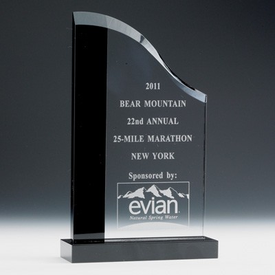 Optical Cut Crystal Award w/Black Edging (9" x 5")