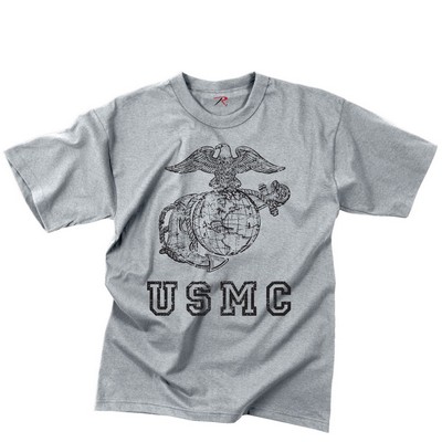 Vintage Gray U.S.M.C Globe & Anchor Military T-Shirt (2XL)