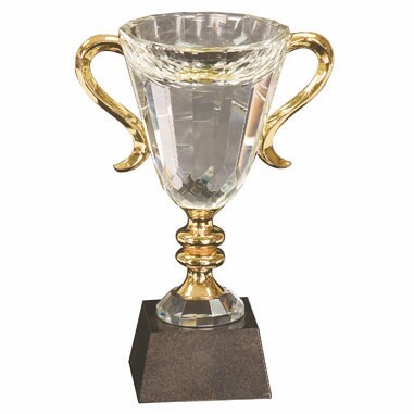 8.5" Crystal Cup with Gold Handles & Stem in Black Marble Base (Screened)