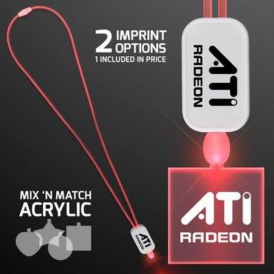 Necklace Red LED Lanyard with Acrylic Square Pendant - Domestic Imprint