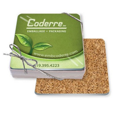 Gift Boxed Set of 4 Premium Square Coasters .060 Gloss Copolyester Top & 1/16" cork base Full Color