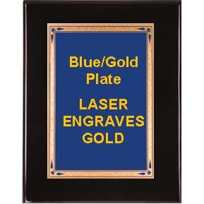 Black 10-1/2" x 13" Piano Finish Plaque - 8-1/2" x 11" Blue/Gold Teardrop Plate