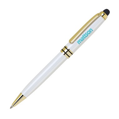 Pearl White Heavyweight Brass Ballpoint Pen w/ Stylus