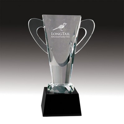 9" Crystal Cup Trophy w/Black Pedestal Base