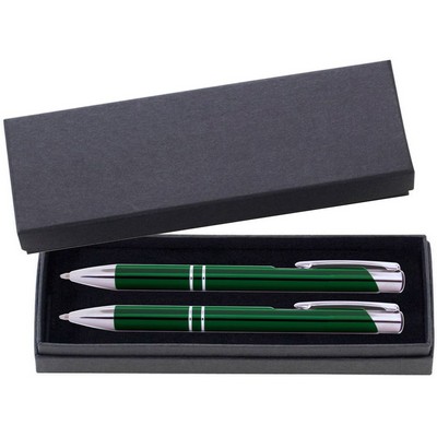 JJ Series Pen and Pencil Gift Set in Black Cardboard Paper Gift Box with Velvet lining - Green pen