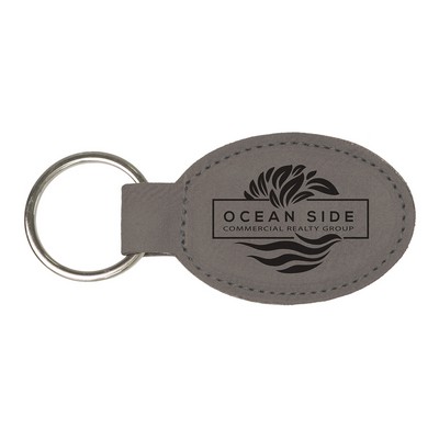 Grey Leatherette Oval Keychain