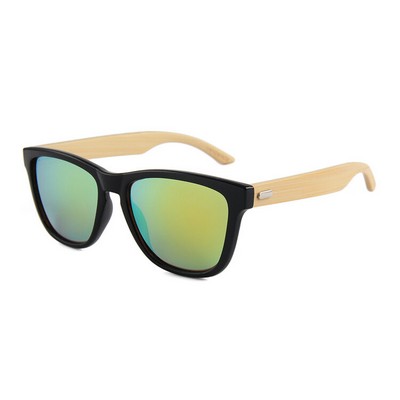 Bamboo Sunglasses - Gold Mirror Lenses - Black Frames