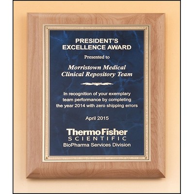 Airflyte® Natural Alder Wood Plaque w/Gold Florentine Border & Sapphire Marble Center (7"x 9")