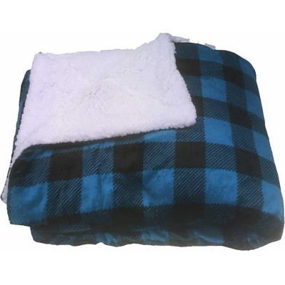 Micro Mink Sherpa Blanket 50"X60" (Embroidered)-- Royal Buffalo Plaid - ON DISCOUNT