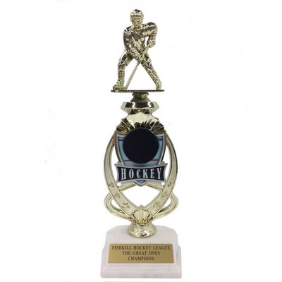 13" Male Hockey Trophy Riser w/Figure on Marble Base