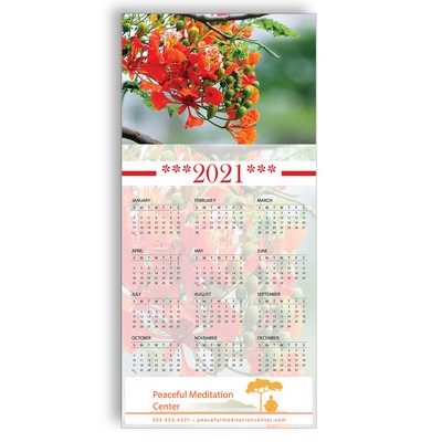 Z-Fold Personalized Greeting Calendar - Red Flowers