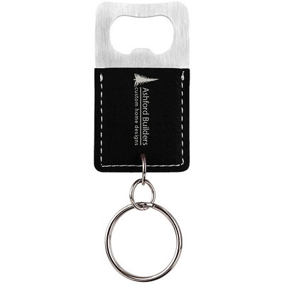 Black-Silver Leatherette Rectangle Bottle Opener Keychain – Laserable