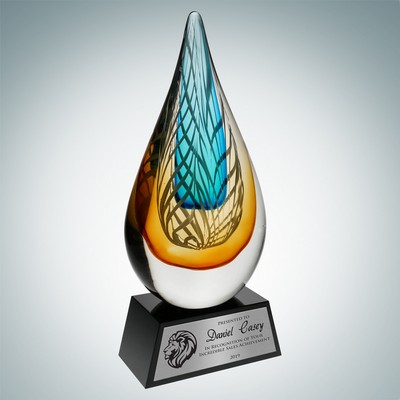 Art Glass Desert Sky Award w/ Black Base & Silver Plate