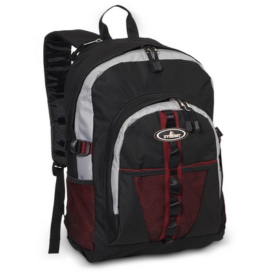 Everest Backpack with Dual Mesh Pocket, Burgundy Red/Black/Silver