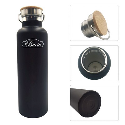 25 Oz Stainless Steel Bottle With Bamboo Lid