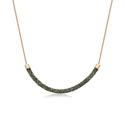 CJ Steelx IP Rose Black Crystal Curved Bar Necklace