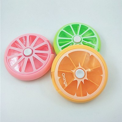 Portable Plastic round pill box with fruit design orange shape