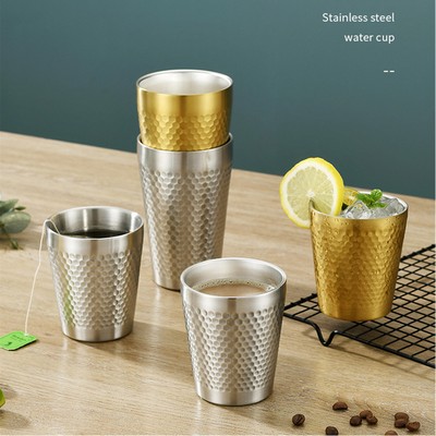 Double Layer Anti-Scald Stainless Steel Coffee Cup With Diamond Grain