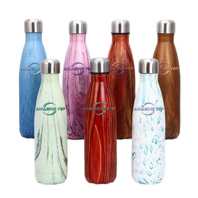 Wood Grain Cola-Shaped Stainless Steel Bottle 17oz.