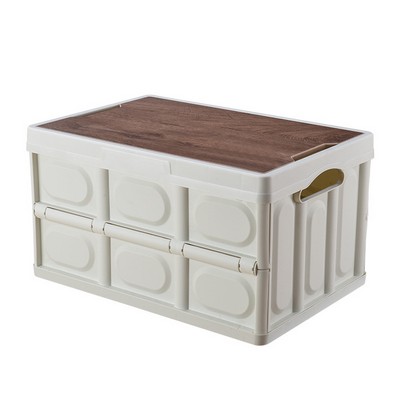 Collapsible Plastic Organizer Bin Box with Wood Cover