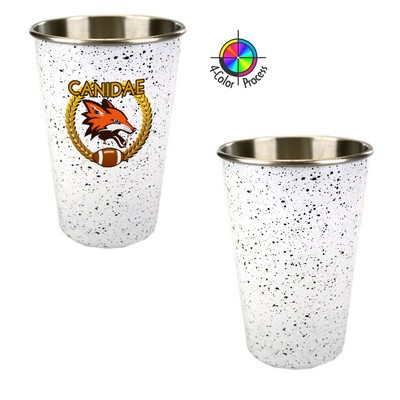 16.5 Oz. White/Silver Speckled Enamel Pint Glass (4 Color Process)