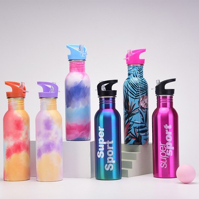 750ml Gym Single Wall Stainless Steel Water Bottle With Straw