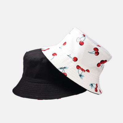 Reversible Double-Side-Wear Cherry Adult Cotton Fisherman Hat