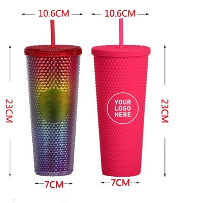 24 Oz. Studded Tumbler w/Lid And Straw Reusable Iced Coffee Water Cup