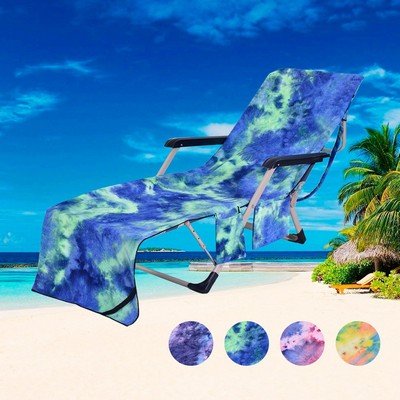 Beach Chair Cover w/Side Pockets Microfiber Chaise Lounge Chair Towel Cover for Garden Beach Hotel