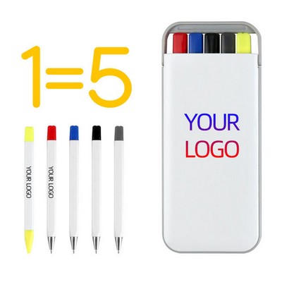 5-In-1 Highlighter & Ballpoint Pen Writing Set