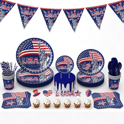 143 Piece American Flag Disposable Tableware Set