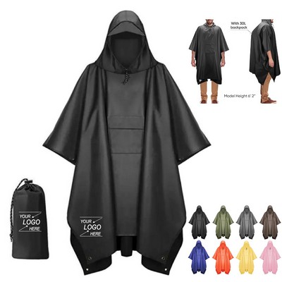 Adult Hooded Rain Poncho with Pocket