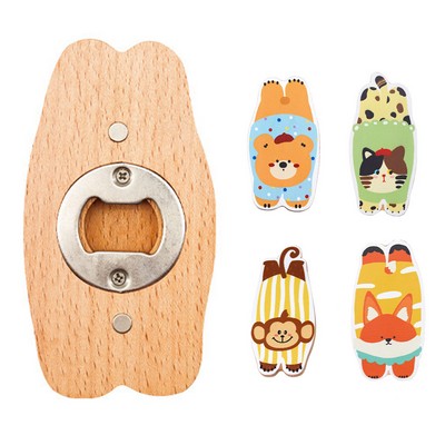 Magnet Cartoon Wooden Bottle Opener Holder