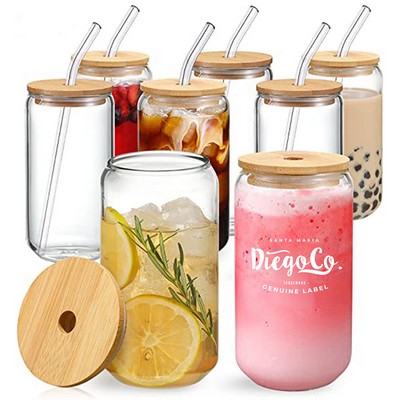 16 Oz. Drinking Glasses w/Bamboo Lids