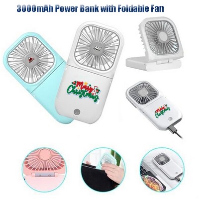 Portable 3000mAh Power Bank with Foldable Fan