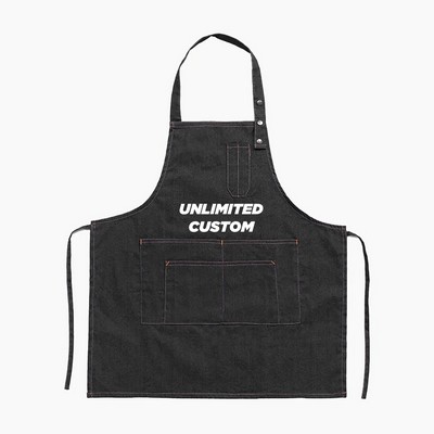 100% Cotton Denim Bib Apron - Adjustable & Large Coverage Kitchen Apron with Custom Logo