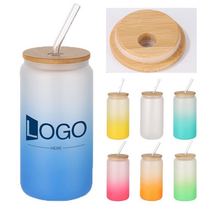 Frosted Glass Cup with Bamboo Lid